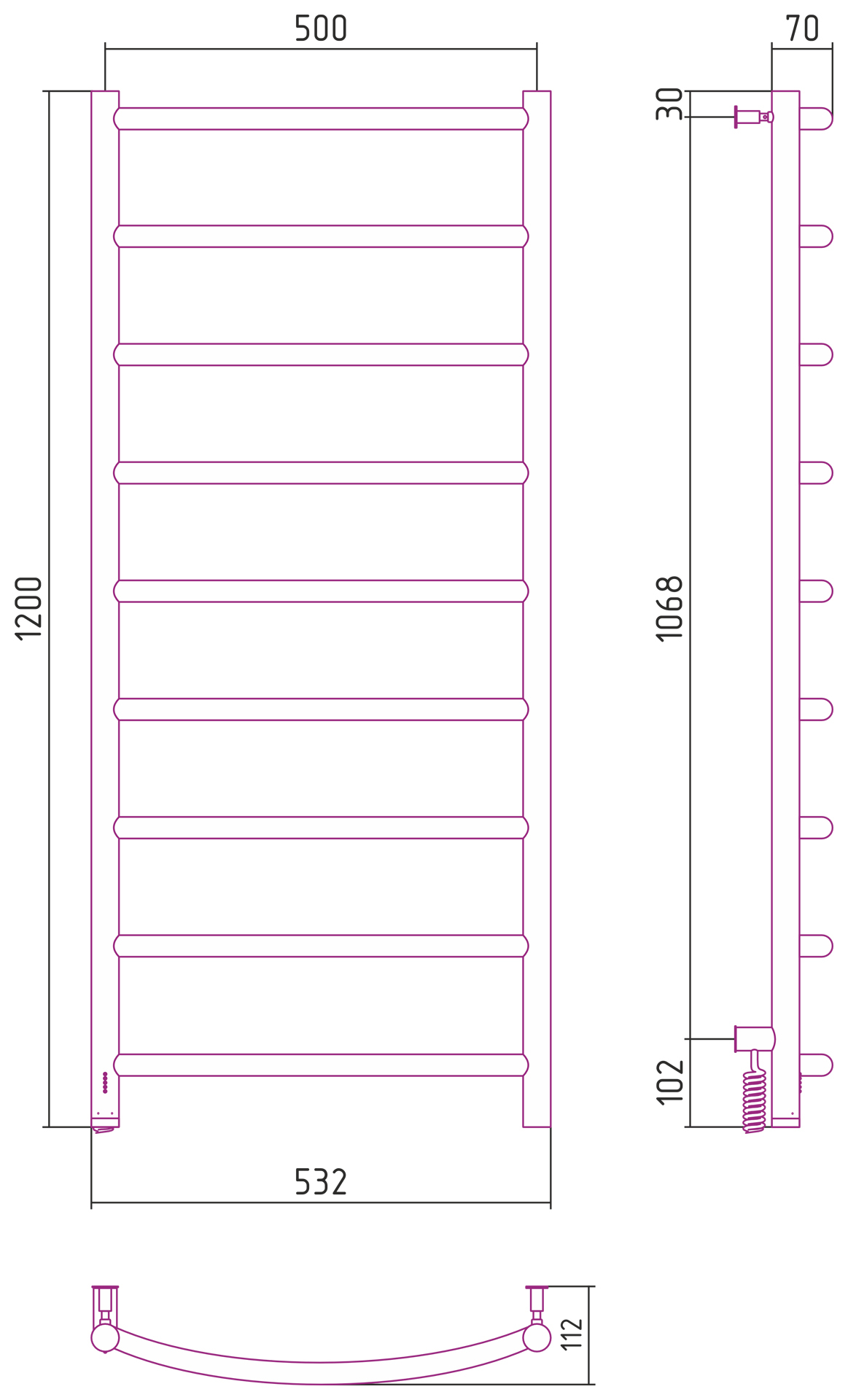 Полотенцесушитель электрический Сунержа Галант 4.0 1200x500
